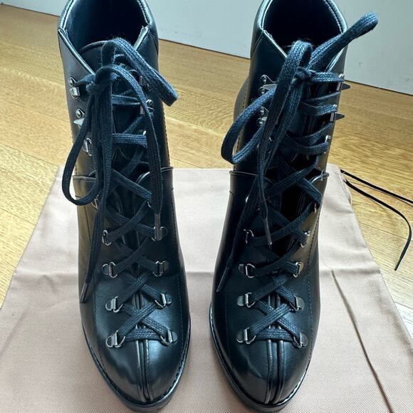 Alaïa Black Leather Hiker Boots EU 38 Trek Ankle Stiletto Lace up - Picture 4 of 16